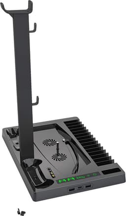 Oplaadstation voor koelventilator - Dubbele controller Oplader - Verticale standaard met koel ventilator - Geschikt voor: PlayStation 5 standaard - Gaming accessoire - headset standaard - Opslag voor Games- PS5-accessoires — thumbnail 3