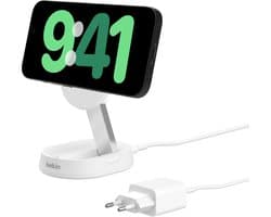 Belkin BOOST CHARG PRO Verstelbare Qi2 15w Magnetische Draadloze Laadstandaard, met adapter, geschikt voor MAGSAFE - Wit