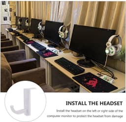 4 pack - Plastic hoofdtelefoonhouder - Koptelefoon Houder - Headset Houder - Rackstan daardhaak - voor computer Internetbar Bureau Kantoor -Monitor Houder - Zelfklevend(4-pack, Wit) — thumbnail 2