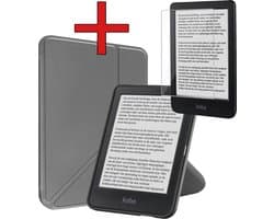 Hoes Geschikt voor Kobo Clara BW - Met Screenprotector - Luxe E-reader Trifold Case - Bescherm Hoesje Book Cover - Grijs