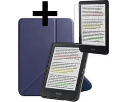 Hoes Geschikt voor Kobo Clara Colour - E-reader Bescherm Hoesje Case Sleep Cover Trifold Met Screenprotector - Hoes Geschikt voor Kobo Clara Colour Hoesje - Donkerblauw