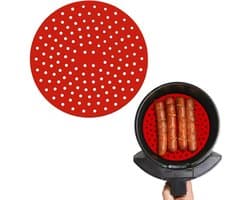 Consumerce® Siliconen Airfryer Bakmat – Rond 9 Inch – Rood – Airfryers – Heteluchtfriteuse – Bakpapier Accessoires – Air Fryer Bakje XL XXL – Heteluchtoven – Hetelucht Oven Bakjes – Friteuse Mandje – Papier