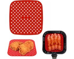 Consumerce® Siliconen Airfryer Bakmat – Vierkant 7.5 Inch – Rood – Airfryers – Heteluchtfriteuse – Bakpapier Accessoires – Air Fryer Bakje XL XXL – Heteluchtoven – Hetelucht Oven Bakjes – Friteuse Mandje – Papier
