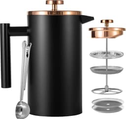 RVS 1 liter Koffiepers 6 kopjes - French Press Thermo koffiepers - Dubbelwandig geïsoleerd - Zwart — thumbnail 1