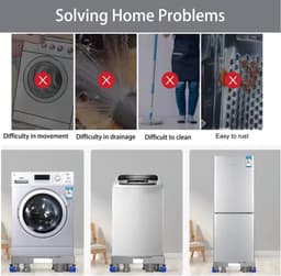 Onderstel voor wasmachine met wielen, wasmachinebasis met 4 poten + 4 wielen, verstelbare mobiele houder voor wasmachine, droger en koelkast, instelbare lengte 41 tot 64 cm — thumbnail 2