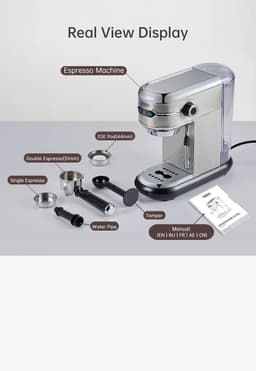 Espressomachine - Espresso - Semi Automatische Machine - Cafetera 19 Bar - Superslanke Ese Pod & Poeder En Poeder Machine - Warmwater - Melk Opschuimen - Rvs — thumbnail 4