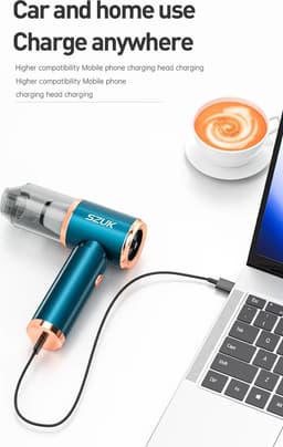 Szuk Draadloze Auto Stofzuiger - Krachtige Reinigingsmachine - Vacuum Zuiger - Accessoires - Draadloze Reiniger - Sterke Zuigblazer - Turquoise - Met 9 Opzetstukken - — thumbnail 3