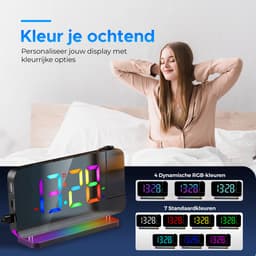 BP® Digitale Wekker Met Projectie - Wekkerradio - Projectiewekker - Digitale Wekker - Kinderwekker - Projectieklok - Snooze Functie - USB oplaadpoort - Automatische Helderheidscontrole - Zwart — thumbnail 5