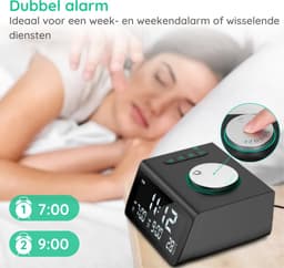 Digitale Wekkerradio - Wekkers digitaal - Klokradio - Voor kinderen & Volwassenen - Dimbaar - Dubbel alarm — thumbnail 5
