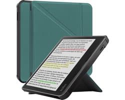 Hoes Geschikt voor Kobo Libra Colour - Luxe E-reader Trifold Case - Bescherm Hoesje Book Cover - Donkergroen