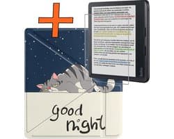 Hoesje Geschikt voor Kobo Libra Colour Hoes Book Case Trifold - Hoes Geschikt voor Kobo Libra Colour Hoesje Book Cover Met Screenprotector - Kat