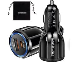 Phonebuddy Autolader - Snellader - oplader - telefoonlader - 2 USB Poorten - QC 3.0 12/24V - 4x sneller laden - autolader USB & USB-c - 38W
