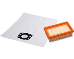 Geschikt voor KARCHER. 4 stuks Stofzuigerzakken en Vlakfilter KFI4410 Stoffklasse L voor WD4, WD5, WD6, MV4, MV5, MV6, Synthetisch. COVAKO Merk