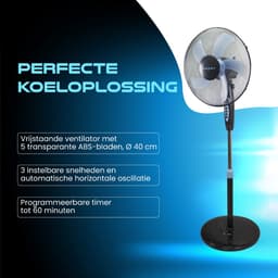 Beper P206VEN130 - Staande Statiefventilator met Timer - Statiefventilator - Ventilator op Statief - Staande Ventilator - Verplaatsbare Ventilator - Mobiele Ventilator - Zwart — thumbnail 2