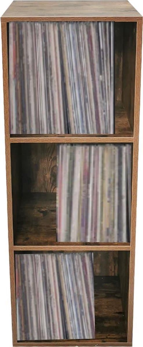 VDD Vinyl - Platenspeler Meubel - Lp kast - Vinyl kast - Platenspeler kast - Lp meubel - Platen kast - Vinyl opberg systeem - Lp platen opbergkast - Opbergen lp vinyl platen - Vinyl opbergkas - Vinyl houder - 3 open vakken - 33 x 34 x 100 cm - Bruin — afbeelding 1