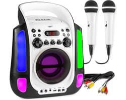 Karaoke Set met 2 Microfoons en LED Lichteffecten - Fenton SBS30W - Karaoke CD+G Speler met Bluetooth