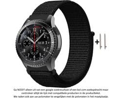 22mm zwart met subtiele witte weave Nylon Sporthorloge bandje geschikt voor bepaalde 22mm smartwatches van verschillende bekende merken (zie lijst met compatibele modellen in producttekst) - Maat: foto - klittenband – Black with white weave - 22 mm