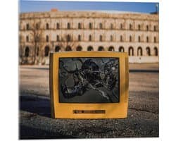Acrylglas - Kapotte Gele Televisie  - 50x50cm Foto op Acrylglas (Wanddecoratie op Acrylglas)