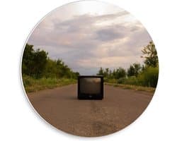 KuijsFotoprint - Schilderij - Oude Televisie De Weg - Groen, Blauw En Bruin - 30 X 30 Cm