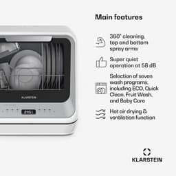 Klarstein Vaatwasser Nanowash Mini - Compact Aanrechtblad, 6 Programma's, 5L Tank of Directe Aansluiting, Energie-efficiëntieklasse D, Stil 58dB, Digitaal Display, Draagbaar Tafelblad voor Kleine Keukens, Zilver - Dishwasher — thumbnail 5