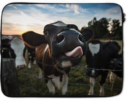 Laptophoes - Laptop - Dieren - Koe - Boerderij - Zon - Lucht - Hek - Laptop sleeve - 17 Inch