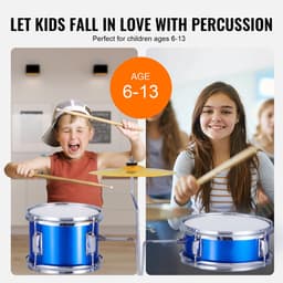 3-delig Kinder Drumstel – 14 Inch Beginner Drumset met Verstelbare Zit, Becken, Pedalen – 20 cm Tom, 25 cm Snare, 35 cm Bass Drum – Starterset voor Kinderen – Blauw — thumbnail 4