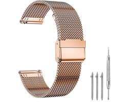 Premium Milanese Mesh Horlogeband - 22mm - Roestvrijstalen RVS Band Met Interlock Veiligheidssluiting - Universeel Verstelbaar Polsbandje (167-252mm) - Geschikt Voor Smartwatch & Traditioneel Horloge - Roségoud - Incl. Snelsluiting En Gereedschap