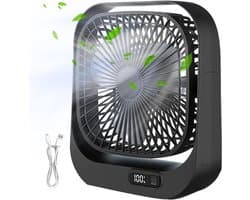 Mini Draagbare Tafelventilator - Stil en Lichtgewicht - Met LED Digitaal Display - 360° Verstelbaar - 3 Snelheden - Zwarte Circulatieventilator met Borstelloze Motor - Voor Kantoor, Thuis en Reis - USB — afbeelding 1