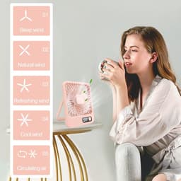 RFWR® Stille Tafelventilator 3000 mAh USB met 5 Snelheden - Draaibare Mini Ventilator voor Kantoor en Camping — thumbnail 4