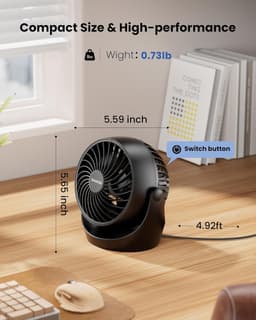 RFWR® Draagbare tafelventilator 14 cm - Krachtige en stille ventilator voor thuis, kantoor, slaapkamer en badkamer — thumbnail 3