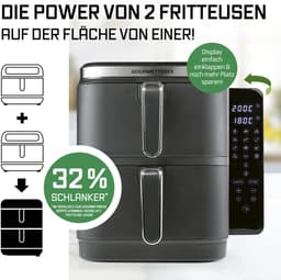 GOURMETmaxx FryUp Verticale heteluchtfriteuse met dubbele kamer, verticale airfryer, inklapbaar touchscreen, 32% ruimtebesparend, inhoud 10 liter, heteluchtfriteuse, 2 kamers — thumbnail 5