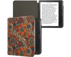 kwmobile Cork Case Compatible with Kobo Libra Colour - Book Style Protective e-Reader Flip Cover Folio Case - Summer Flowers Orange / Green / Red
