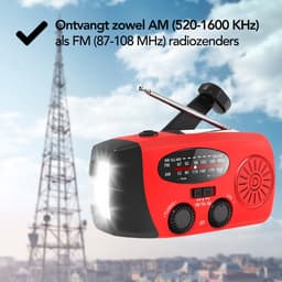 Brixy Noodradio - Radio Met Accu Batterij Voor Noodsituaties - Opwindbaar - Solar - Zaklamp - Powerbank - Rood — thumbnail 3