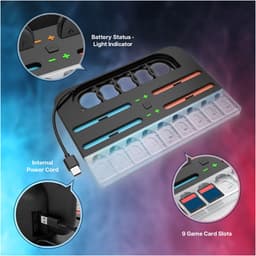 Charging Dock Station voor Nintendo Switch 2 van MMOBIEL – Oplaadstation voor 4 Joy-Con Controllers met 7 RGB Verlichtingsmodi, 9 Game Card Slots, LED Laadstatus Indicatoren – Compleet Laadstation — thumbnail 6