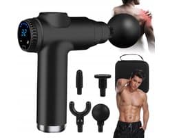 Mini elektrische massagegun - Fascia Gun - 32 snelheden - 3500 tpm - 1800 mAh - 4 massagekoppen - met LCD-scherm - voor ontspanning van lichaamsspierenmassage