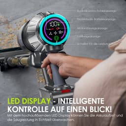 NETTLIFE Steelstofzuiger - Akku - 550W - Draadloos - 45Kpa - met LED-Touchscreen - 60min gebruiktijd - geel - met Anti-klitborstel en borstelloze Motor - 2 in 1 vloerwisser - Accustofzuiger met zelfstaande functie - voor Harde vloeren | Tapijt — thumbnail 2