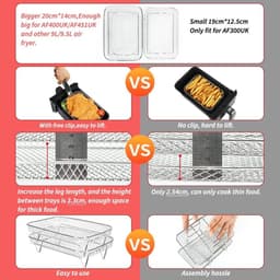 Allecto Premium - Airfryer racks groot roestvrijstalen rek voor dubbele lade airfryers met clip - Accessoires voor extra ruimte - Geschikt voor XL friteuses - Inclusief dubbele paal - 2 lagen - Voor Ninja, Tower, Instant Vortex, en meer — thumbnail 5