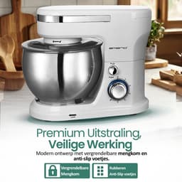 Emerio Keukenmachine 5 Liter - 1000W Keukenrobot - Foodprocessor - Keukenmixer met RVS Mengkom - 6 Snelheden - Inclusief Klopper, Deeghaak en Garde - KM-123117 Wit — thumbnail 3
