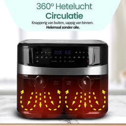 Emerio Dubbele Airfryer XXL 2400W - 10 Liter Heteluchtfriteuse - Regelbare thermostaat 50ºC tot 200ºC - 9 Kookprogramma's - AF-126672.4 Zwart — thumbnail 3
