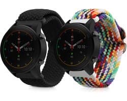 kwmobile Horlogebandjes geschikt voor Xiaomi Watch S4/S4 Sport/S3/S2/Watch S1 Active/Redmi Watch 5 Active - 2 x Nylon Smartwatch bandje in zwart / meerkleurig.