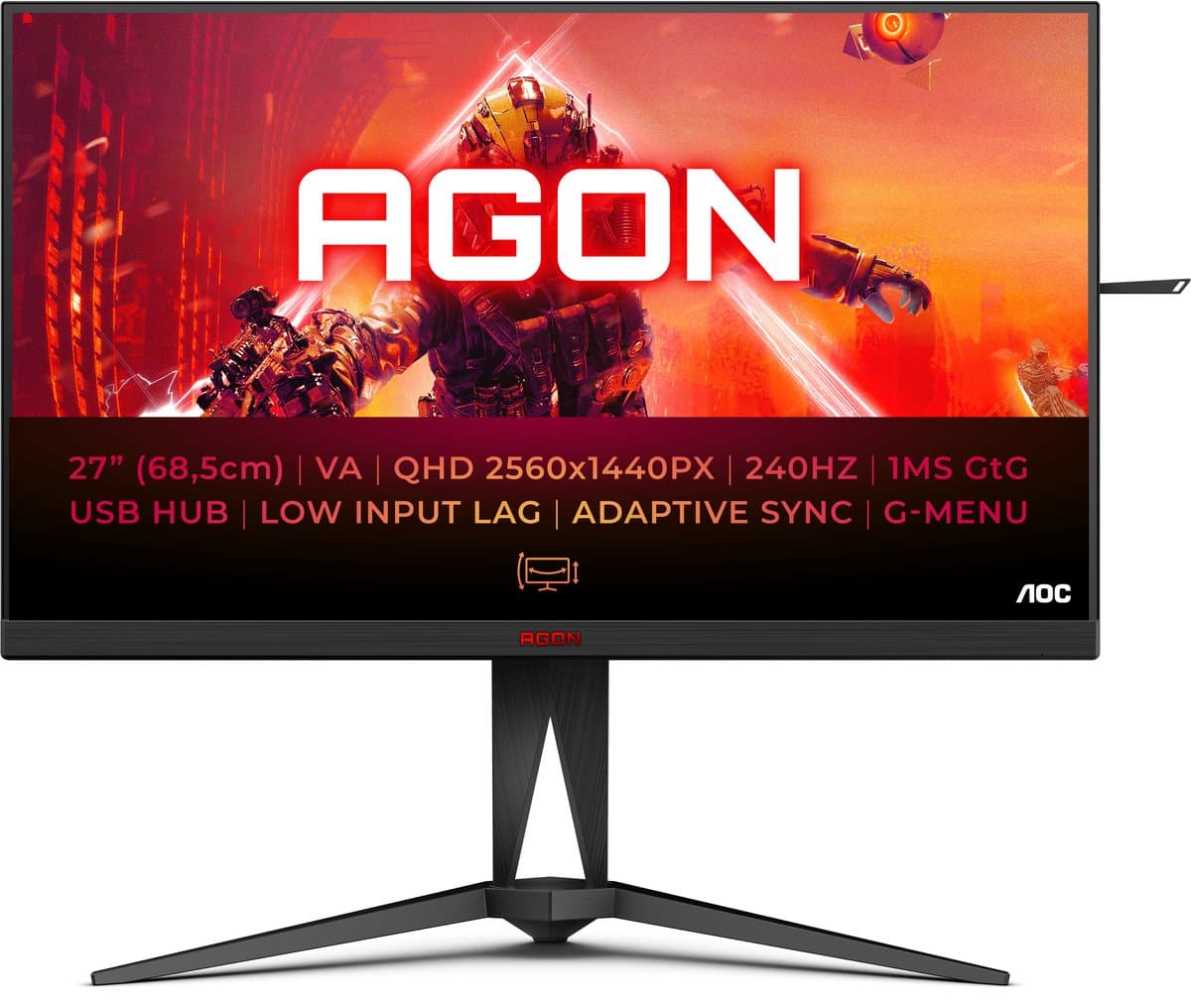 AOC AG275QZN/EU computer monitor 68,6 cm (27") 2560 x 1440 Pixels Quad HD Zwart, Rood — afbeelding 1
