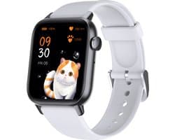 SAMTECH Smartwatch - Heren & Dames – horloge – met HD Touchscreen - Stappenteller, Calorie Teller, Slaap meter – Zwart Wit