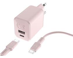 Fresh 'n Rebel USB + USB-C mini Snellader - Inclusief USB-C oplaadkabel (2m) - 45W oplader - Compact en Veilig - Smokey Pink