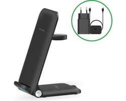 Phreeze 3-in-1 Draadloze Oplader + 20W USB C Adapter - 15W - Snellader - Zwart - Wireless Fast Charger - Voor Mobiele Telefoon, Smartwatch, GSM, Smartphone, Draadloze Oordopjes