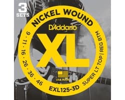 D'Addario EXL125-3D Nickel Wound Snaren voor Elektrische Gitaar (9-46) 3-Pack