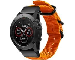 Stoffen nylon bandje gesp geschikt voor Garmin Fenix 5s - Plus & Sapphire - Fenix 6s - Pro & Sapphire - Garmin Fenix 7s / Fenix 8 - 43mm - Fenix E - Fenix 8 - Quickfit 20 / 20mm band voor Garmin smartwatches - Horlogebandje - Polsband - oranje