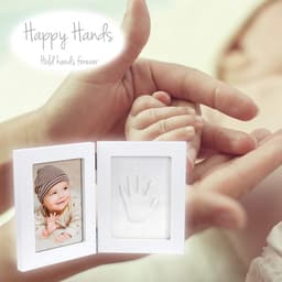 Happy Hands 130025 Klein dubbelframe handafdrukset voor een baby hand- of voetafdruk en een foto ter herinnering, wit, 500 g — thumbnail 1