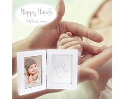 Happy Hands 130025 Klein dubbelframe handafdrukset voor een baby hand- of voetafdruk en een foto ter herinnering, wit, 500 g