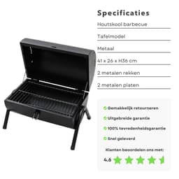 Houtskoolbarbecue - BBQ - Cilinderbarbecue - Tafel BBQ - Barbecue Cilindervorm - Tafelmodel - Mat Zwart - 2-zijdig Gebruik - 2 Rekken/Platen - 17 cm Grillhoogte - Metaal - Afsluitbaar Deksel - Compact - 41 x 26 x h36 cm - Ook voor Camping — thumbnail 5