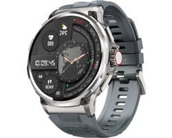 WizBay Premium Select® Sport Smartwatch 1.85 inch - Bluetooth Bellen - Hartslag en Zuurstofmeting - Slaapmonitor - 100+ Sportmodi - IP67 - Zilverkleurige Kast - Grijze TPU Band